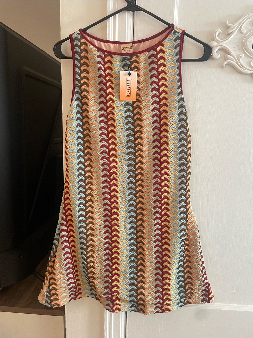 Forever 21 Multicolor Chevron Knit Tank with Burgundy Trim